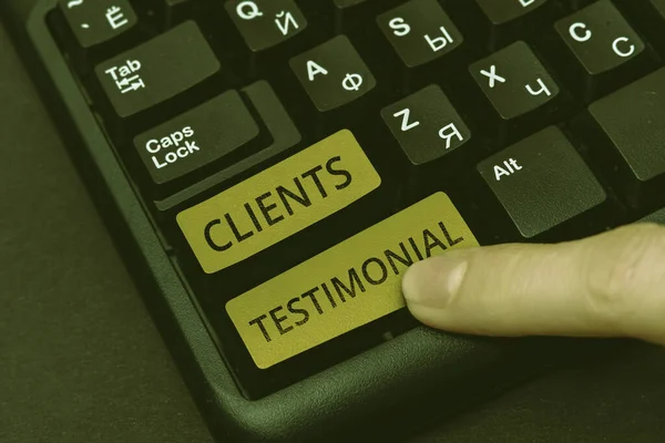 Conceptual Display Clients Testimonial Concept Meaning Formal Statement Testifying Candid — Stock Photo, Image