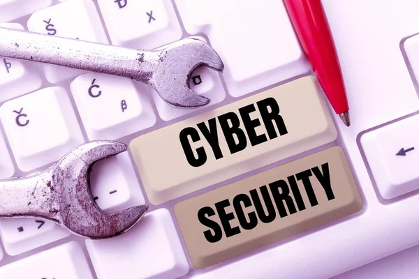 Skriva Visning Text Cyber Security Word Protect Ett Datorsystem Mot — Stockfoto
