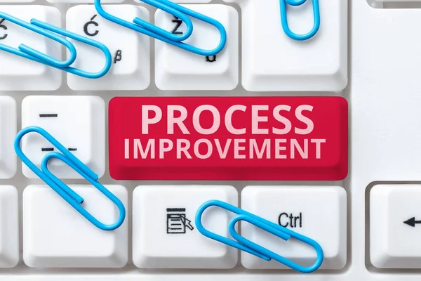 プロセス改善を示すテキストキャプション 既存のビジネスコースを識別するビジネスアプローチタスク — ストック写真