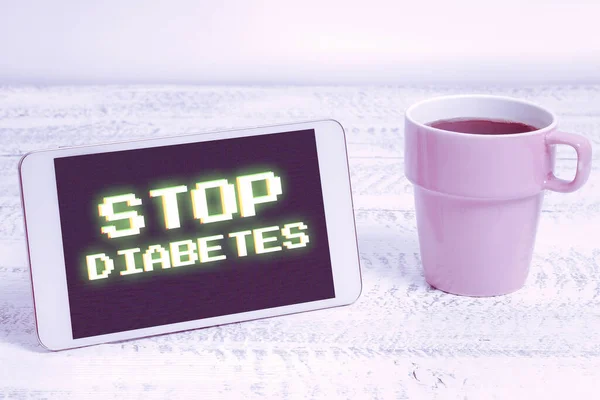 Pisanie Wyświetlania Tekstu Stop Cukrzycy Słowo Poziom Cukru Krwi Jest — Zdjęcie stockowe