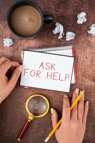 Hand Writing Sign Ask Help Concept Meaning Request Support Assistance — Stock Photo, Image