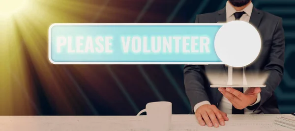 Texte Écrit Main Please Volunteer Business Concept Act Politely Asking — Photo