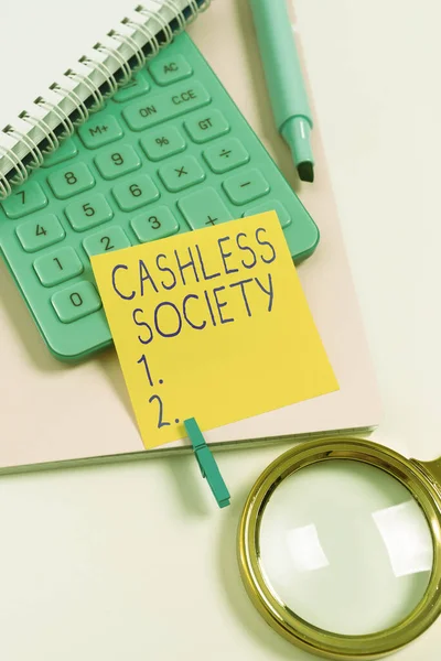Skriva Visning Texten Cashless Society Konceptuella Foto Finansiella Transaktioner Utförs — Stockfoto