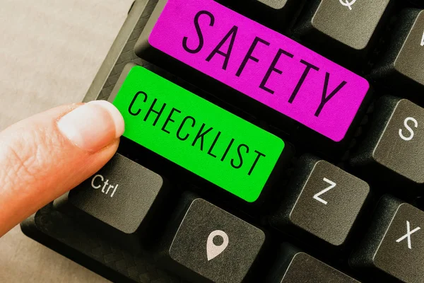 Hand Writing Sign Safety Checklist Word List Items You Need — Φωτογραφία Αρχείου