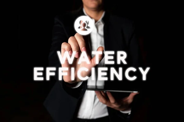 Zeichen Für Wassereffizienz Wort Zur Verringerung Der Wasserverschwendung Durch Messung — Stockfoto