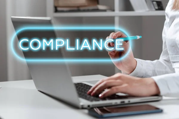 Text Caption Presenting Compliance Concept Meaning Action Fact Complying Wish — Stock Photo, Image