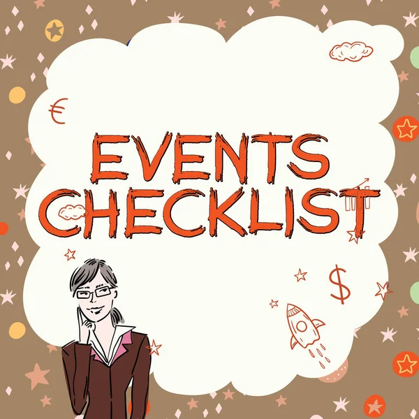 Inspiração Mostrando Sinal Eventos Checklist Palavra Para Ferramenta Inestimável Para — Fotografia de Stock