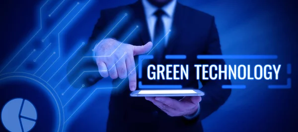 Logga Visar Grön Teknik Business Showcase Vända Effekterna Mänsklig Aktivitet — Stockfoto