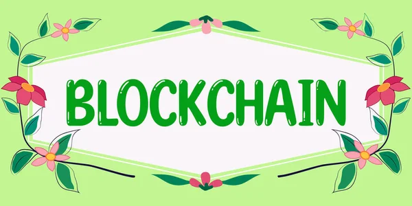 Señal Que Muestra Blockchain Información General Negocios Base Datos Digital —  Fotos de Stock