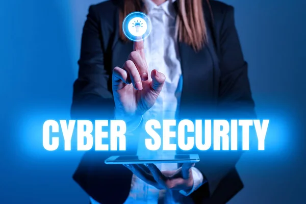 Firma Visualizzazione Cyber Security Word Scritto Proteggi Sistema Informatico Accessi — Foto Stock
