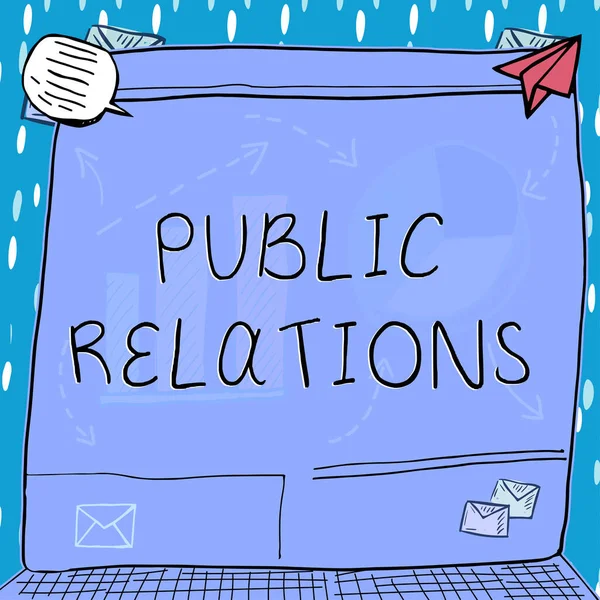 Text sign showing Public Relations, Concept meaning state of the relationship between the public and a company