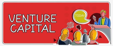 Metin işareti Venture Capital 'i gösteriyor, Sözcük üzerine yazıldı yeni sahip olma unsuruna yatırım için kullanılabilir