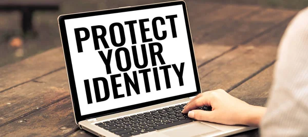 Sign Displaying Személyazonosság Védelme Word Adatok Megsértésétől Információbiztonságtól Való Védelem — Stock Fotó