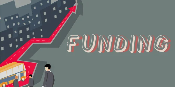 Logga Visar Finansiering Affärsidé Handling Att Tillhandahålla Resurser För Att — Stockfoto