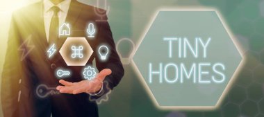 Metin gösterimi yazılıyor Tiny Homes, Evler için sözcük sadece bir veya iki oda içeriyor ve küçük giriş ucuz