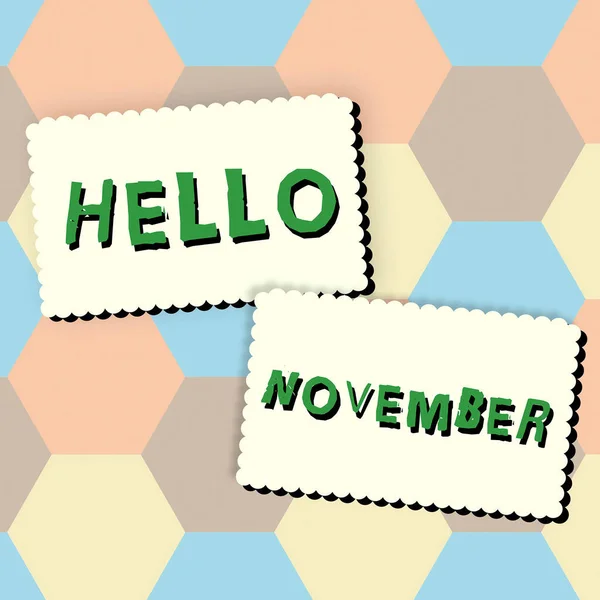 Conceptueel Bijschrift Hello November Word Voor Begroeting Gebruikt Bij Het — Stockfoto