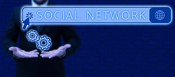 概念的キャプション ソーシャルネットワーク ビジネスは対人関係によってリンクされた個人の枠組みを紹介します — ストック写真