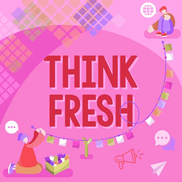 Sinal Texto Mostrando Think Fresh Business Idea Uma Nova Perspectiva — Fotografia de Stock