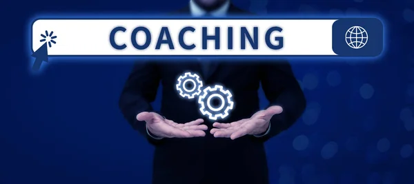 Text Sign Showing Coaching Word Written Unlocking Persons Potential Maximize — Stock Photo, Image
