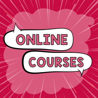 Çevrimiçi Kursları gösteren metin işareti, İnternet üzerinden yürütülen bir eğitimi kazanmak için sözcük