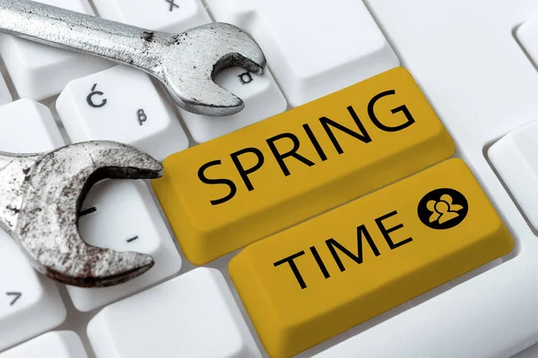 Hand Writing Sign Spring Time Business Concept Temperate Season Year — Stock Photo, Image