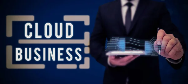 Podpis Koncepcyjny Cloud Business Business Showcase Dostawa Usług Internetowych Udostępnianych — Zdjęcie stockowe