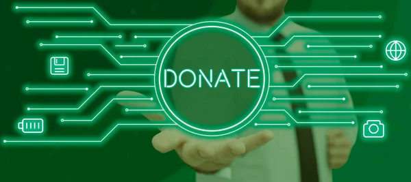 Konzeptionelle Anzeige Spenden Konzept Bedeutet Geschenk Für Wohltätige Zwecke Zugunsten — Stockfoto