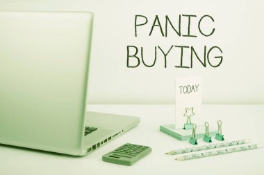 Metin gösterimi, Panik Satın Alma, İnternet Konsepti, ani bir kıtlık korkusu nedeniyle büyük miktarlarda mal satın alma