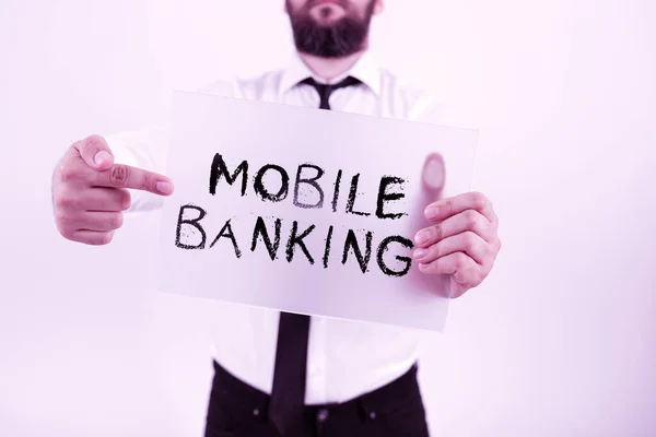 Text caption presenting Mobile Banking, Business showcase to create financial transactions with the use of smartphone