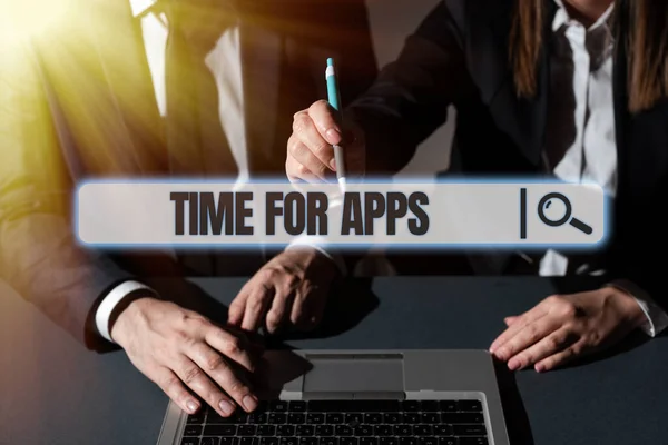 Sign Displaying Time Apps Word Make Use Application Services Using — Stock Photo, Image