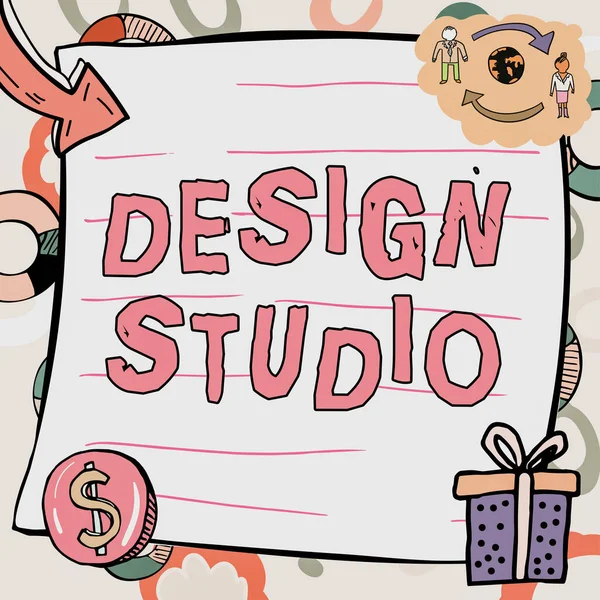 Концептуальний Підпис Design Studio Word Написано Робочому Середовищі Спеціально Дизайнерів — стокове фото