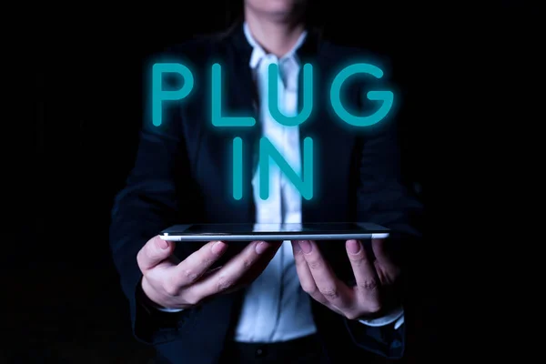 Εγγραφή Εμφάνισης Κειμένου Plug Internet Concept Βάζοντας Συσκευή Στην Ηλεκτρική — Φωτογραφία Αρχείου