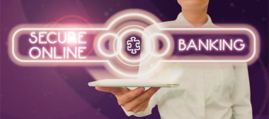 Güvenli Çevrimiçi Bankacılık, İş Konsepti İnternet işlemleri için dijital bankayı koruyan metin işareti