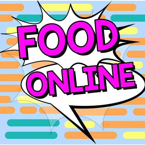 Nternet Sitesinde Kurulan Yazısı Food Online Konsepti Yiyecek Çeşitliliği Doğrudan — Stok fotoğraf