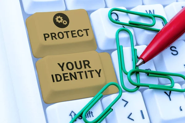 Kézírás Szöveg Védje Személyazonosságát Üzleti Koncepció Biztonságos Adatok Megsértése Információbiztonság — Stock Fotó