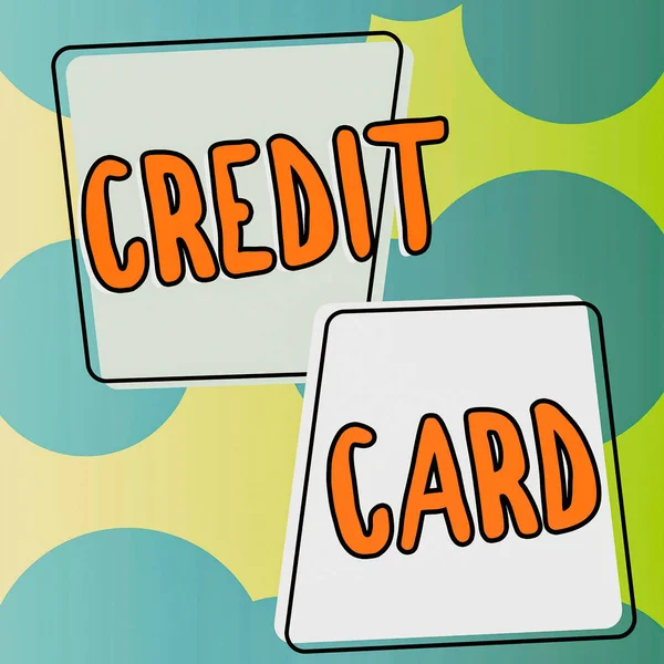 概念図クレジットカード 商品を購入するための電子的およびプラスチック製の支払方法に書かれた言葉 — ストック写真