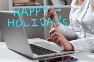 El yazısı tabelası Mutlu tatiller, bir hafta süren Noel ruhunun iş genel değerlendirmesi