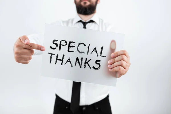 Sinal Escrita Mão Agradecimentos Especiais Conceito Negócio Apreciando Algo Alguém — Fotografia de Stock