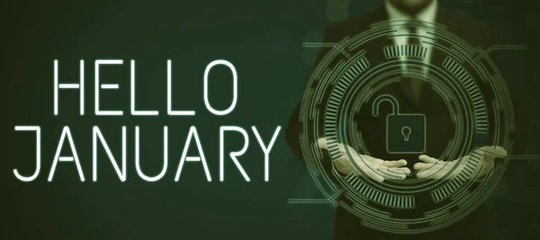 Escrita Mão Hello January Internet Concept Greeting Used Welcoming 1St — Fotografia de Stock