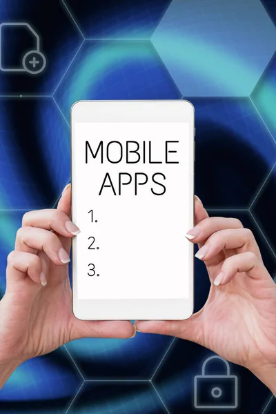 Sign Displaying Mobile Apps Üzleti Áttekintés Kézi Eszközökön Való Futtatásra — Stock Fotó