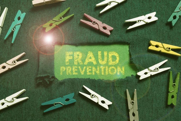 Texto Que Mostra Inspiração Prevenção Fraudes Conceito Que Significa Proteger — Fotografia de Stock