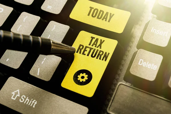 填报报税表的文字标题 纳税人填报年收入状况的概念 — 图库照片