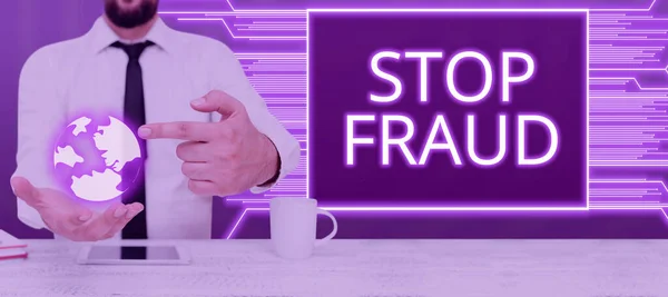 Exibição Conceitual Stop Fraud Conceito Que Significa Conselhos Campanha Mostrando — Fotografia de Stock