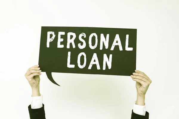 Text Sign Showing Personal Loan Concept Meaning Borrowing Fixed Amount — Stock Photo, Image