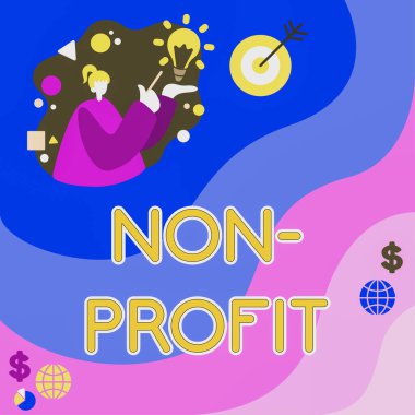 İlham kaynağı olan Non Profit 'i gösteren metin, iş genel görünümü karşılığında geri ödeme yapmadan ürün veya hizmet sunuyor