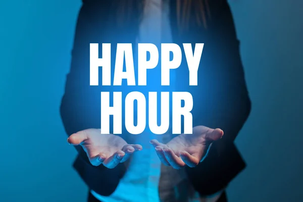 Texto Presentando Happy Hour Idea Negocios Dedicar Tiempo Actividades Que — Foto de Stock