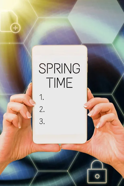 Sign Displaying Spring Time Business Overview Temperate Season Year Identified — Stock Photo, Image