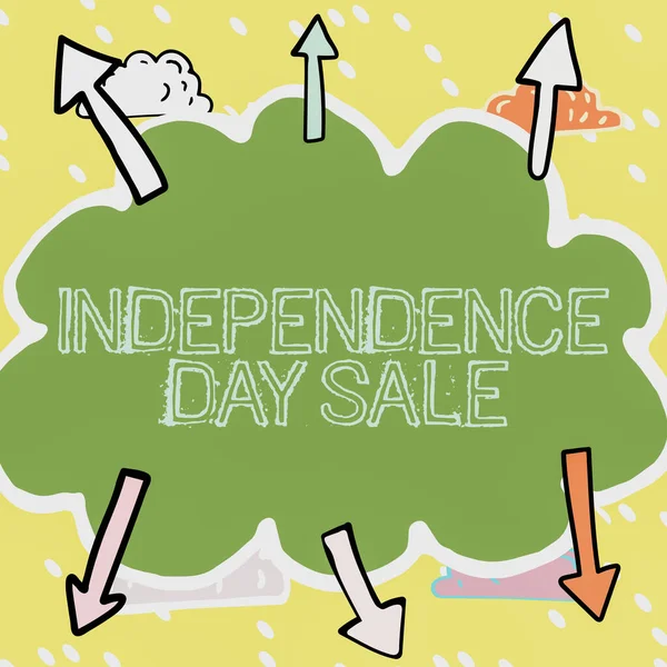 Text Bildtext Presenterar Självständighetsdagen Försäljning Affärsöversikt Årsdagen Fynd Firandet Frihet — Stockfoto