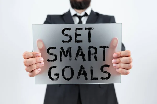 Text Sign Showing Set Smart Goals Business Overview Establish Achievable — Stock Photo, Image