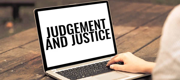 Podpis Zobrazující Rozsudek Spravedlnost Koncept Znamená Soudní Řízení Předložení Důkazů — Stock fotografie